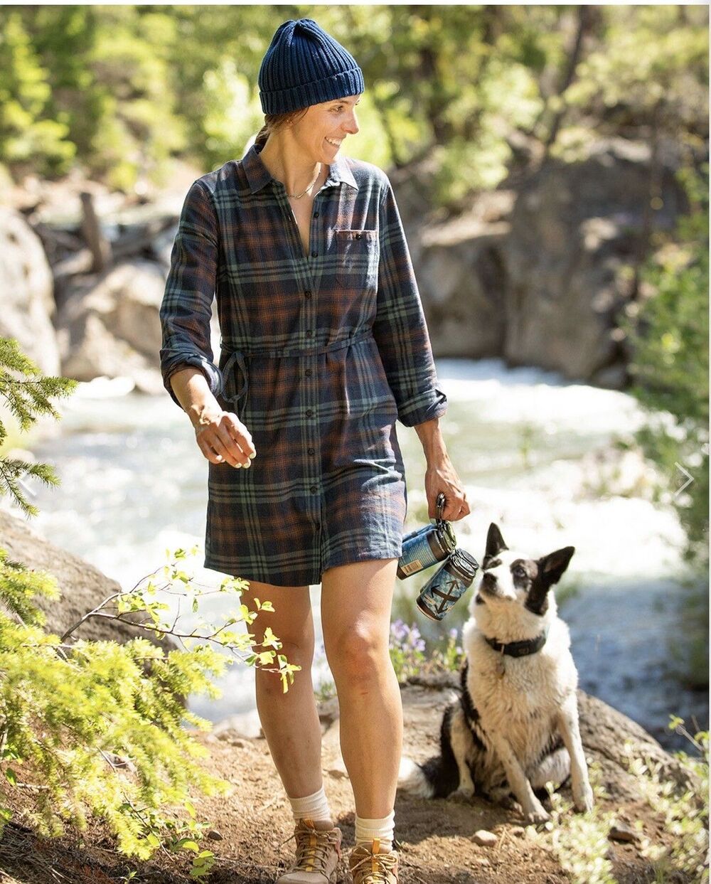 Toad&CO Re-Form Flannel Shirtdress Navy Blue Plaid Button Front Sz Med Casual - Picture 2 of 10